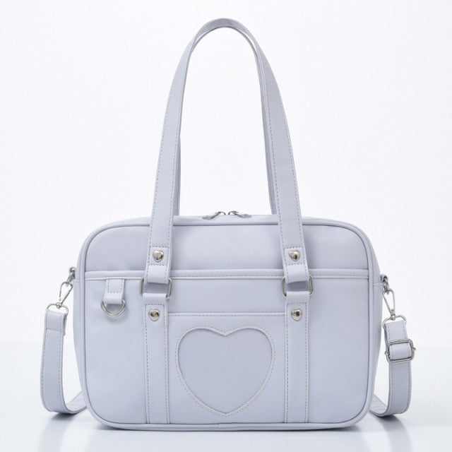 New Student PU Leather Schoolbag Large Capacity Shoulder Bag Heart JK Uniform Bag Handbags Female Travel Tote Daily Shopping Bag