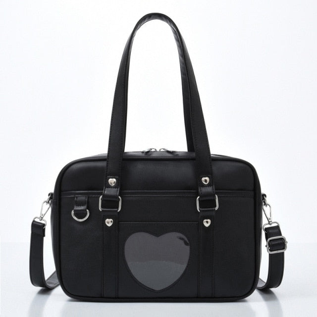 New Student PU Leather Schoolbag Large Capacity Shoulder Bag Heart JK Uniform Bag Handbags Female Travel Tote Daily Shopping Bag