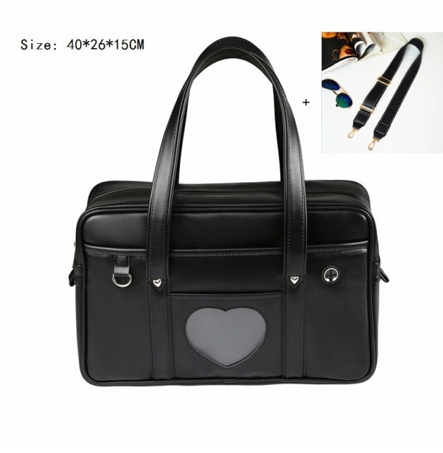 New Student PU Leather Schoolbag Large Capacity Shoulder Bag Heart JK Uniform Bag Handbags Female Travel Tote Daily Shopping Bag