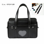 New Student PU Leather Schoolbag Large Capacity Shoulder Bag Heart JK Uniform Bag Handbags Female Travel Tote Daily Shopping Bag