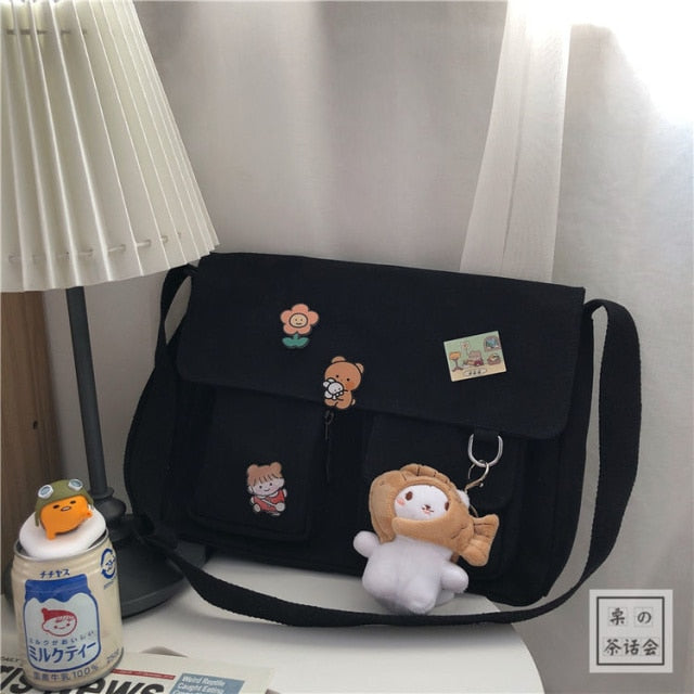 Waterproof Canvas Messenger Bag Women Large Capacity Crossbody Bags Outdoor School Student Book Computer Laptop Shoulder Bag