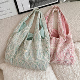 KYLETHOMASW  -  1pc Kawaii Polyester Lace Shoulder Tote Bag for Women, Large Capacity Underarm Bag with No Closure, Machine Washable - Available in Blue, Green, Pink