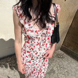 KYLETHOMASW  -  Vacation Vintage Strawberry Print Ruffle Slip Maxi Dress For Women French Beach Holiday Date Valentine Day Spring Summer