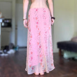 KYLETHOMASW  -  Vintage Sweet Floral Print Mesh Maxi Skirt For Women Beach Holiday Vacation Date Outfits Spring Summer Valentine Day