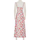 KYLETHOMASW  -  Vacation Vintage Strawberry Print Ruffle Slip Maxi Dress For Women French Beach Holiday Date Valentine Day Spring Summer