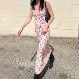 KYLETHOMASW  -  Vacation Vintage Strawberry Print Ruffle Slip Maxi Dress For Women French Beach Holiday Date Valentine Day Spring Summer