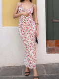 KYLETHOMASW  -  Vacation Vintage Strawberry Print Ruffle Slip Maxi Dress For Women French Beach Holiday Date Valentine Day Spring Summer