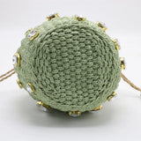 Kylethomasw Summer Round Rattan Handmade diamond Pearl Bag Bohemian Straw Bag Bucket Knitting Shoulder Crossbody Bead Beach Bag Holiday Tote