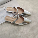 KYLETHOMASW  -  South Korea Net Red Pointed Half Slippers Summer New Silver Color Baotou Flat Slipper Women's Slipper Lazy
