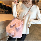 KIylethomasw Plush Bag Women Winter Fashion Rabbit Ears Messenger Shoulder Bag Large Capacity Soft Surface Bucket Bag