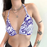 Kylethomasw  Y2K Pink Crop Top Heart Printed Sweet Cute Top Metal Tie Up Halter Women Backless Tank Top Women Beach Style Top New