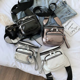 Kylethomasw Glossy Wide Strap Women Shoulder Bag Designer Rivet Crossbody Bags for Female Handbags Silver Bolsas Feminina Black