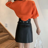 Kylethomasw  Autumn New A-Line Small Leather Sheepskin Skirt Women Belt High Waist Shorts Leather SkirtsFemale Black Fashion Outfit Sexy