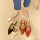 KYLETHOMASW  -  South Korea Net Red Pointed Half Slippers Summer New Silver Color Baotou Flat Slipper Women's Slipper Lazy