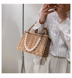 KIylethomasw Summer Straw Beach Bags for Women Handmade Rattan Woven Pearl Beading brand Design Handbags Travel Female Shoulder Bag Tote