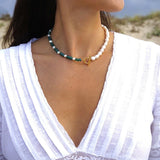 Kylethomasw new 18kgf nature stone necklace natural freshwater pearl cloisonne bead choker necklace women banquet trend jewelry