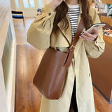 Kylethomasw Fashion Pu Leather Composite Bags For Ladies Casual Solid Large Capacity Bucket Bags For Women Simple Shoulder Bags Big Handbag