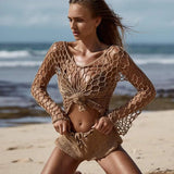 Kylethomasw One Piecee Women Fishnet Mesh Bikini Cover Up Sexy Fishnet Hollow Out See Through Swimsuit Swimwear Tops