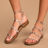 Kylethomasw Women's Sandals Summer 2024 Rivet Shoes Lightweight Non-Slip Women's Fashion Transparent Designer Studded Sandals Flat