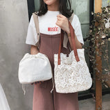 Kylethomasw Sweet Lace Hollow Out Handbags Shoulder Bags Women Popular School Bags Summer Beach Casual Totes Bags Camel White