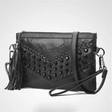 Kylethomasw Retro Rivet Envelope Shoulder Bags for Women Small Messenger Bag PU Leather Lady Pouch Bag Black bolsos mujer Purse