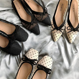 KYLETHOMASW  -  Summer Polka dot air mesh shoes women 2025 loafers sneakers woman flats espadrilles pointed toe bow-knot breathable moccasins
