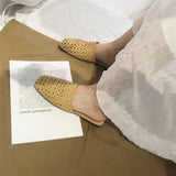 KYLETHOMASW  -  Shoes Slippers Soft Slides Slipers Women Cover Toe Low Loafers Fretwork Heels Comfort 2025 Flat Basic Fabric Rubber Cane PU