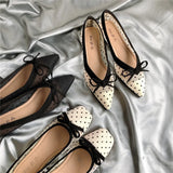 KYLETHOMASW  -  Summer Polka dot air mesh shoes women 2025 loafers sneakers woman flats espadrilles pointed toe bow-knot breathable moccasins