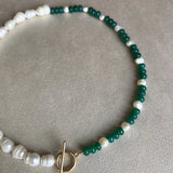 Kylethomasw new 18kgf nature stone necklace natural freshwater pearl cloisonne bead choker necklace women banquet trend jewelry