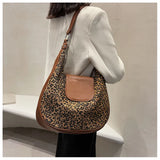 KIylethomasw Retro Leopard Print Handbag Half Moon Shoulder Canvas Casual Women's Crossbody Bag Women's Travel Shopping Messenger Bag