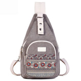 Kylethomasw Women Canvas Bag Ladies Retro Folk-Custom Style Shoulder Bag Daily Travel Small Backpack Female Casual Floral Chest Bags Mochila