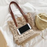 Kylethomasw Sweet Lace Hollow Out Handbags Shoulder Bags Women Popular School Bags Summer Beach Casual Totes Bags Camel White