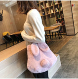 KIylethomasw Plush Bag Women Winter Fashion Rabbit Ears Messenger Shoulder Bag Large Capacity Soft Surface Bucket Bag