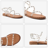 Kylethomasw Women's Sandals Summer 2024 Rivet Shoes Lightweight Non-Slip Women's Fashion Transparent Designer Studded Sandals Flat