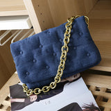 Kylethomasw Denim Shoulder Bag Women New Thick Metal Chain Handbag Fashion Female Armpit Bag Denim Crossbody Bag bolso