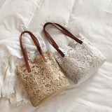 Kylethomasw Sweet Lace Hollow Out Handbags Shoulder Bags Women Popular School Bags Summer Beach Casual Totes Bags Camel White