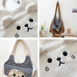 KIylethomasw New Winter Soft Plush Tote Bag Women Cartoon Embroidery Imitation Lamb Hair Shoulder Bag For Women Shopper Bag