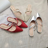 KYLETHOMASW  -  South Korea Net Red Pointed Half Slippers Summer New Silver Color Baotou Flat Slipper Women's Slipper Lazy