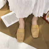 KYLETHOMASW  -  Shoes Slippers Soft Slides Slipers Women Cover Toe Low Loafers Fretwork Heels Comfort 2025 Flat Basic Fabric Rubber Cane PU