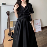 kylethomasw Summer NewBlack Slim Dresses For Women V-Neck French Sweet Long Dress Women Elegant M-4XL Loose Short Sleeve Dress Vestido