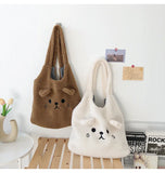 KIylethomasw New Winter Soft Plush Tote Bag Women Cartoon Embroidery Imitation Lamb Hair Shoulder Bag For Women Shopper Bag