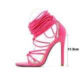 KYLETHOMASW  -  New Women Gladiator Knee High Sandals Open Toe Lace Up Cross Strappy Sandals Women High Heels Fashion Sexy Shoes