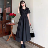 kylethomasw Summer NewBlack Slim Dresses For Women V-Neck French Sweet Long Dress Women Elegant M-4XL Loose Short Sleeve Dress Vestido