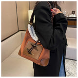 KIylethomasw Autumn and Winter Frosted Bag Women New Large-capacity Fashion Plush Messenger Bag Retro Niche One-shoulder Bucket Bag