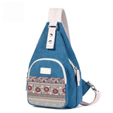 Kylethomasw Women Canvas Bag Ladies Retro Folk-Custom Style Shoulder Bag Daily Travel Small Backpack Female Casual Floral Chest Bags Mochila