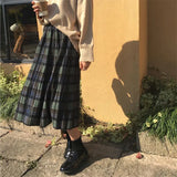 KYLETHOMASW  -  Vintage Wool Pleated Plaid Skirt Women High Waist Plus Size Long Skirt  Autumn Winter Harajuku Female Party Skirt Streetwear