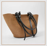 KIylethomasw Stitching Color Woven Straw Bag Large Capacity Hand-woven Fashion Shoulder Bag for Women Seaside Beach Vacation New Collection