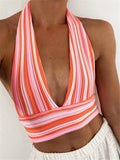 Kylethomasw Knitted V Neck Bandage Halter Tops For Women Backless Sexy Tanks Tops Y2K Cropped Summer Fashion Camisole Party Clubwear