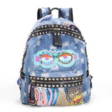 Kylethomasw Women Daily Backpack Bling Bling Sequins Embroidery Sexy Lips Fashion Personality Casual Demin Back Pack Eyes Shoulder Bag