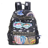 Kylethomasw Women Daily Backpack Bling Bling Sequins Embroidery Sexy Lips Fashion Personality Casual Demin Back Pack Eyes Shoulder Bag